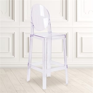 Bowery Hill 46.5&quotH Contemporary Plastic Oval Back Bar Stool in Crystal Clear