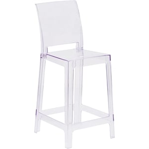 Bowery Hill 40&quotH Contemporary Plastic Square Back Bar Stool in Crystal Clear