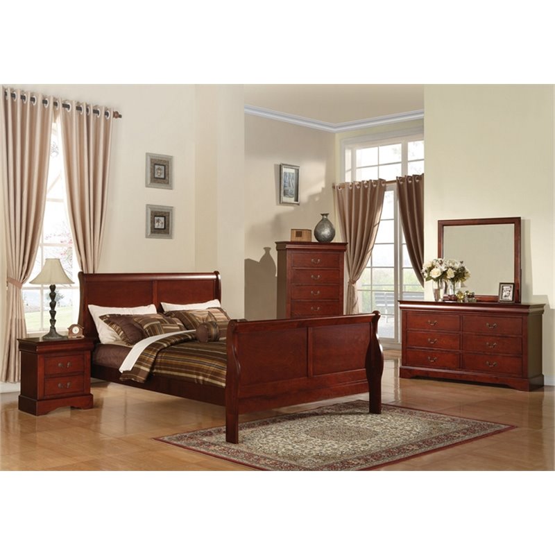 Bowery Hill Traditional Wood Sleigh Queen Bed in Cherry Cymax Business