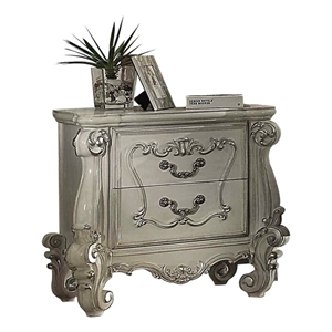 Bowery Hill 2 Drawer Nightstand with Scrolled Leg in Bone White Wood
