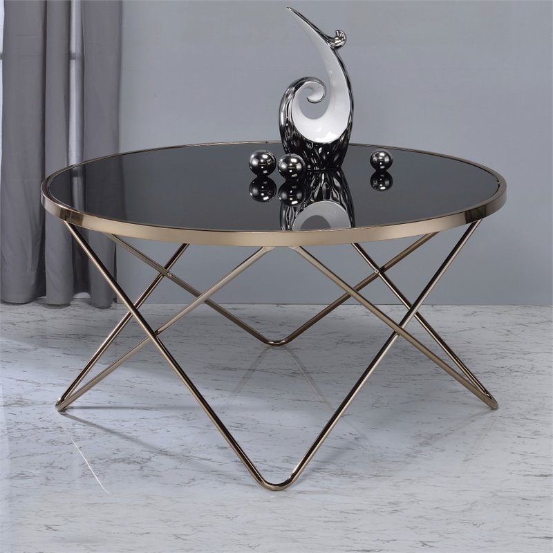 Bowery Hill Coffee Table in Black Glass and Champagne