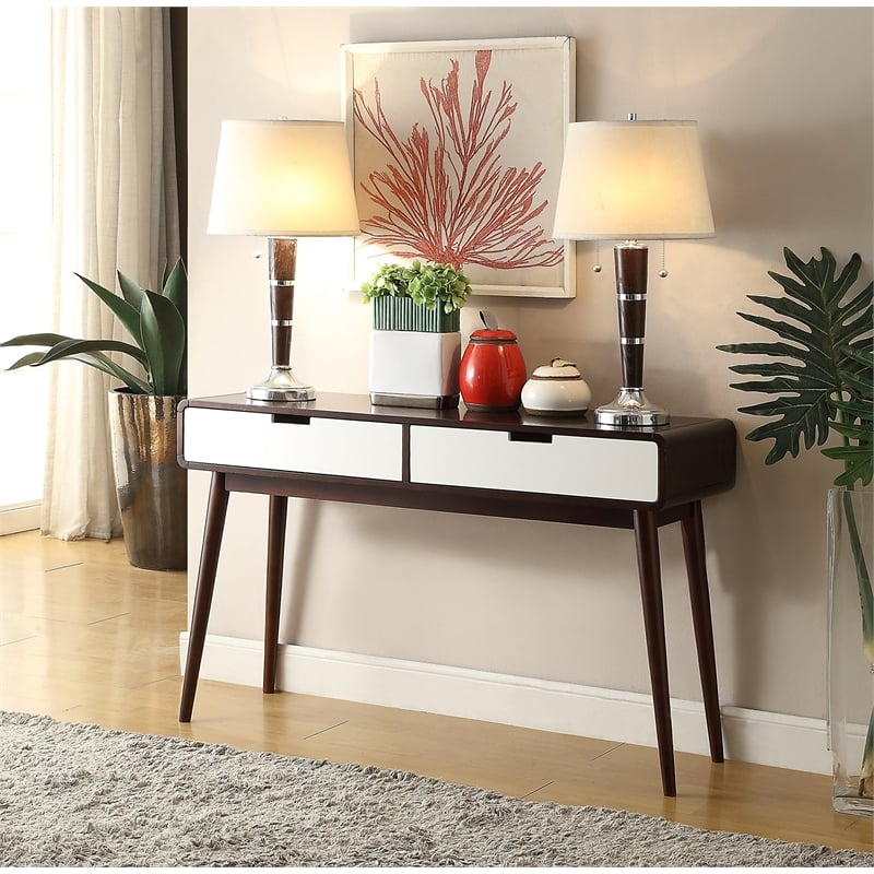 Bowery Hill Console Table in Walnut and White