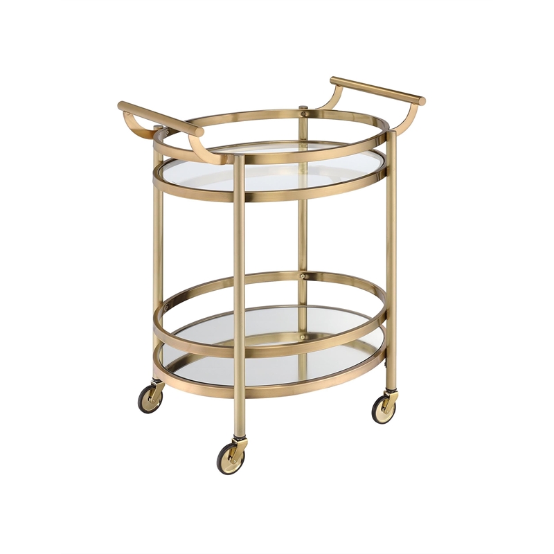 Bowery Hill 2-Shelf Glass/Metal Frame & Handles Serving Cart in Clear/Black