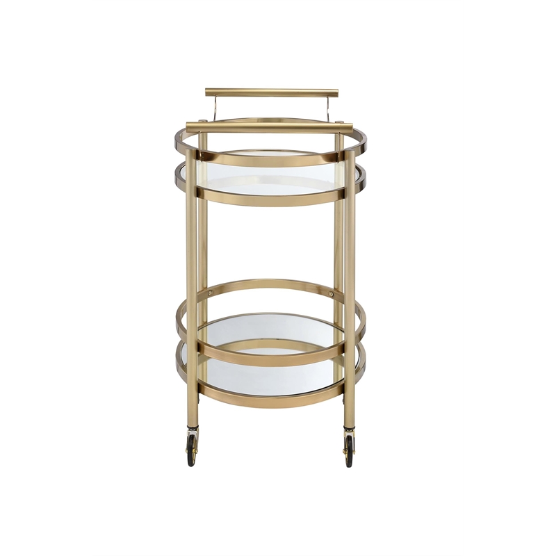 Bowery Hill 2-Shelf Glass/Metal Frame & Handles Serving Cart in Clear/Black