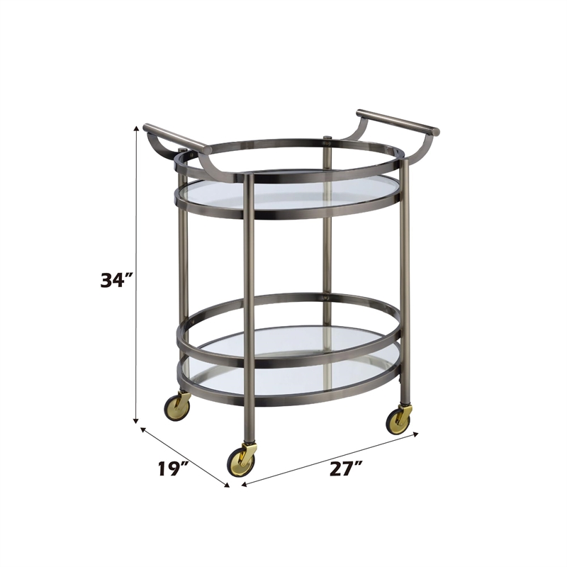 Bowery Hill 2-Shelf Glass/Metal Frame & Handles Serving Cart in Clear/Black