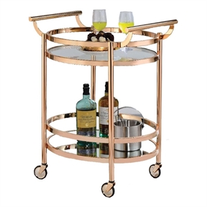 Bowery Hill Glass/Metal Frame & Handles Serving Cart in Clear/Rose Gold