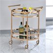 Bowery Hill Glass/Metal Frame & Handles Serving Cart in Clear/Rose Gold