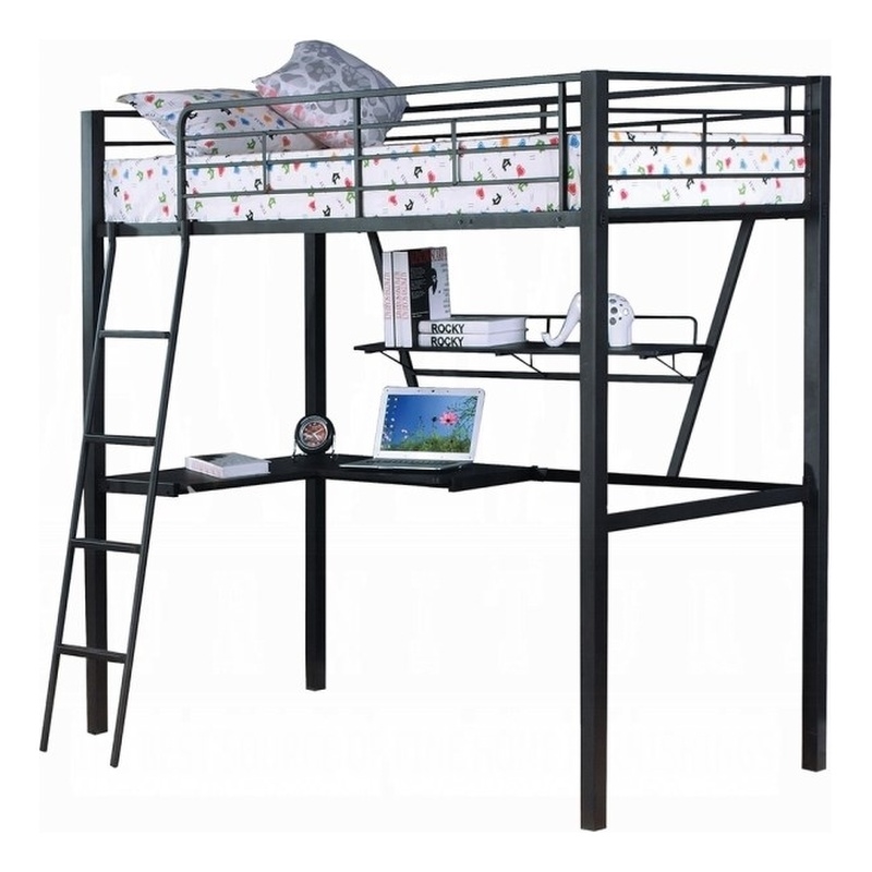 Bowery Hill Metal Frame Twin Loft Bed with Desk in Black and Silver
