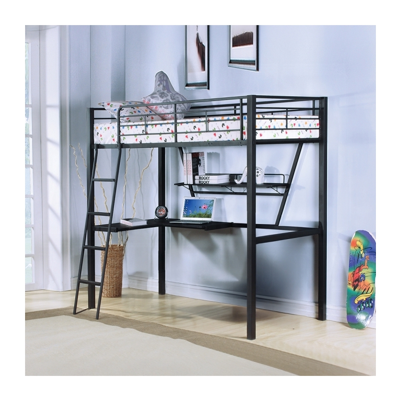 Bowery Hill Metal Frame Twin Loft Bed with Desk in Black and Silver