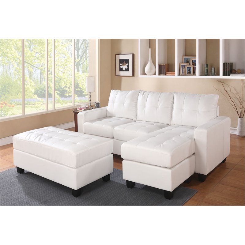 Bowery Hill Bonded Leather Sectional with Ottoman in White Cymax Business