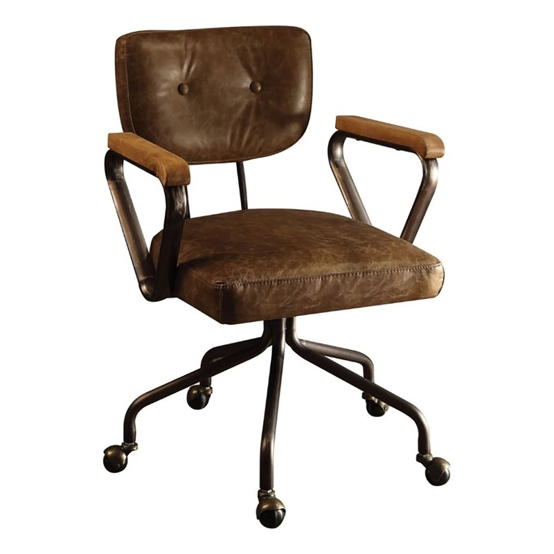 Bowery Hill Leather Swivel Office Chair in Vintage Whiskey Brown