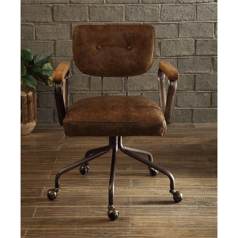 Bowery Hill Leather Swivel Office Chair in Vintage Whiskey Brown