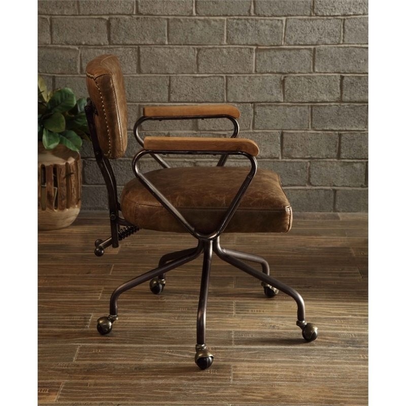 Bowery Hill Leather Swivel Office Chair in Vintage Whiskey Brown