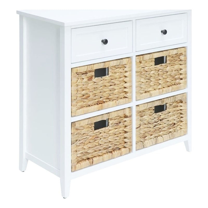 Bowery Hill 6 Drawers Wood/Wicker Accent Chest with Basket Fronts in White