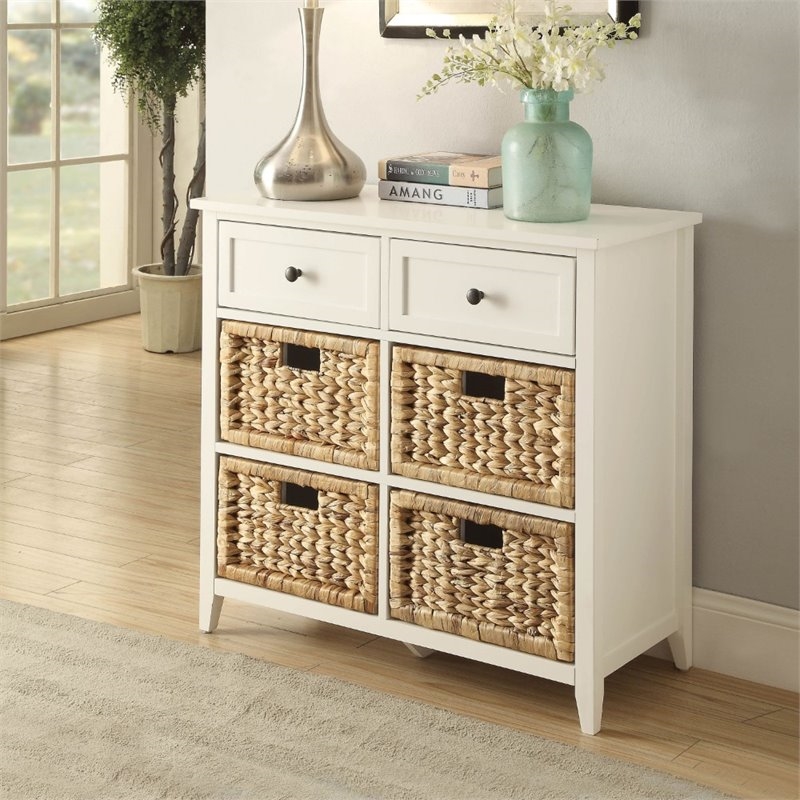 Bowery Hill 6 Drawers Wood/Wicker Accent Chest with Basket Fronts in White