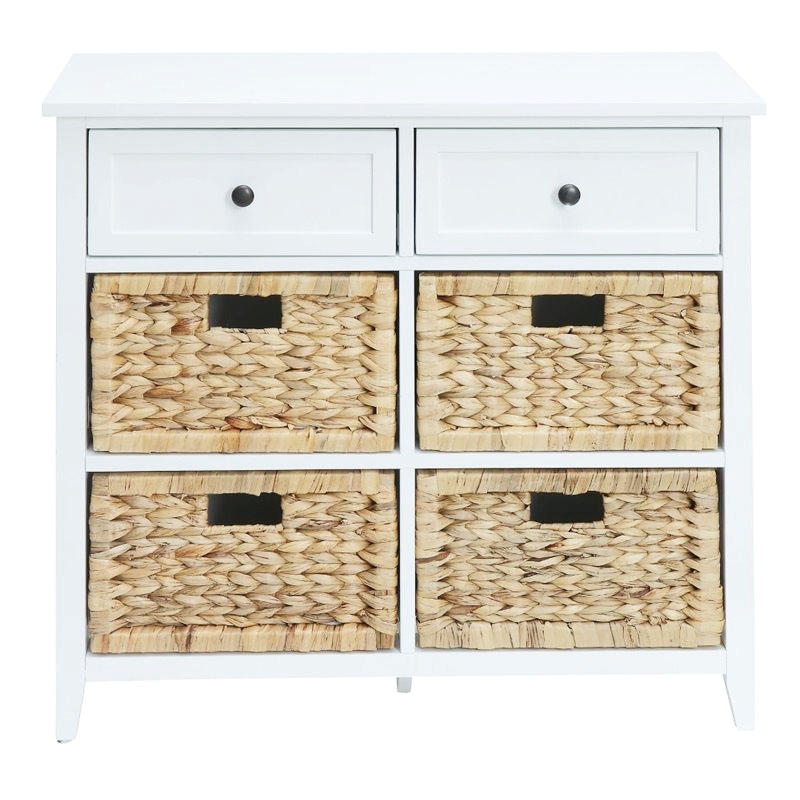 Bowery Hill 6 Drawers Wood/Wicker Accent Chest with Basket Fronts in White