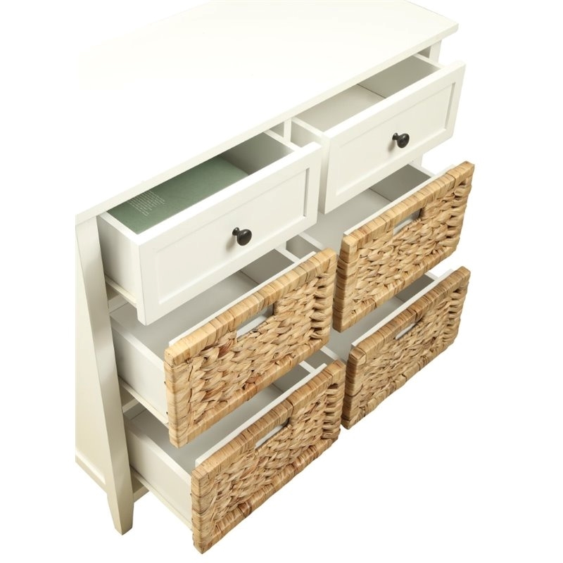 Bowery Hill 6 Drawers Wood/Wicker Accent Chest with Basket Fronts in White