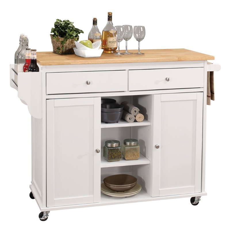 Bowery Hill Traditional Wood Mobile Kitchen Island in Natural/White