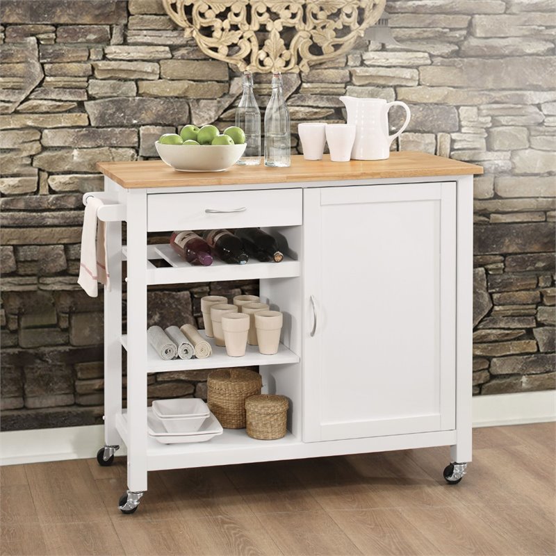 Bowery Hill Contemporary Wood Kitchen Island in Natural/White