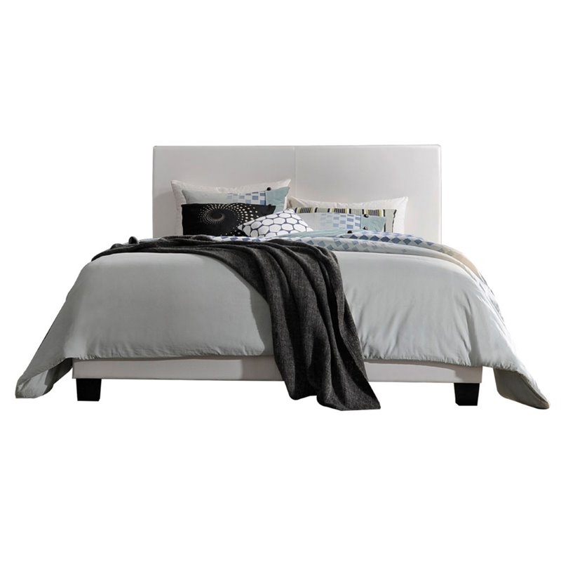 Bowery Hill Faux Leather Upholstered Queen Panel Bed in White