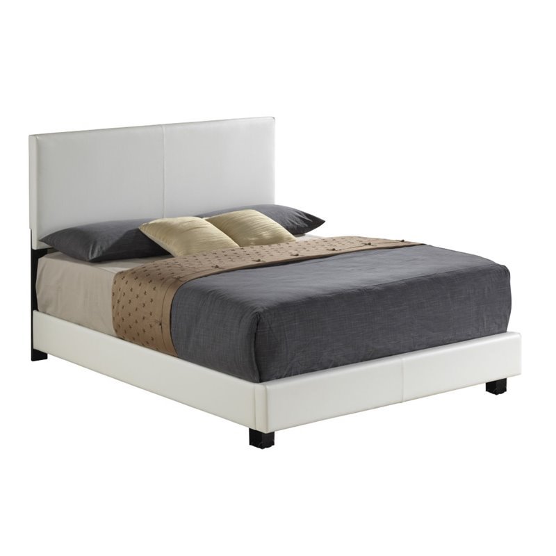 Bowery Hill Faux Leather Upholstered Queen Panel Bed in White