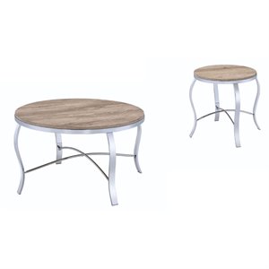 bowery hill 3-piece coffee/end table set in weathered light oak and chrome