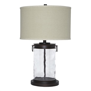 bowery hill glass 3-way switch cylinder table lamp in bronze/clear