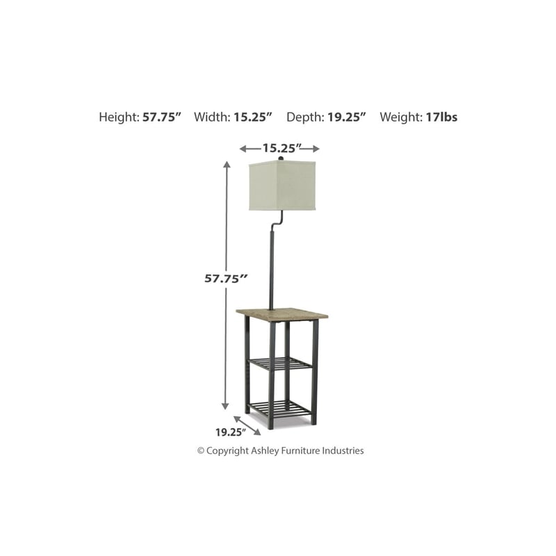Bowery Hill Metal and Wood Tray Floor Lamp w/Fabric Shade in Black