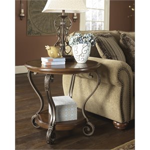 bowery hill round end table in medium brown