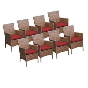 bowery hill wicker patio arm dining chairs in terracotta (set of 8)