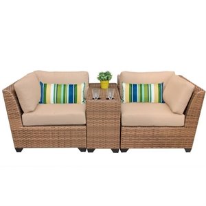 bowery hill 3 piece outdoor wicker sofa set in wheat