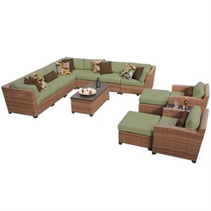bowery hill 13 piece outdoor wicker sofa set in cilantro