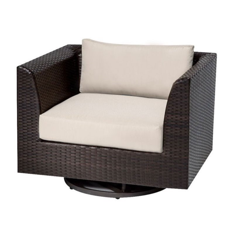 Bowery Hill Outdoor Wicker Swivel Chair In Beige Bh 640802