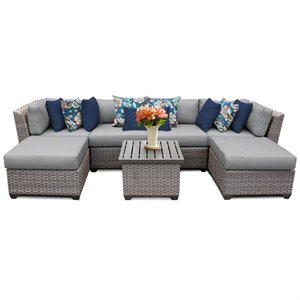 bowery hill 7 piece patio wicker sectional set in gray