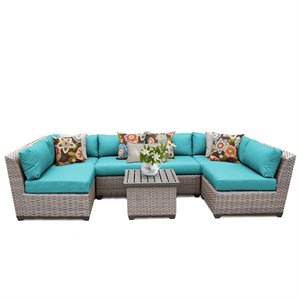 bowery hill 7 piece patio wicker sectional set in turquoise