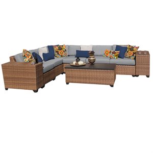 bowery hill 9 piece patio wicker sectional set in gray