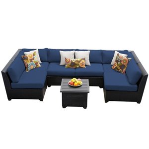 bowery hill 7 piece patio wicker sectional set in navy