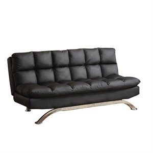 bowery hill tufted leather sleeper sofa bed in black