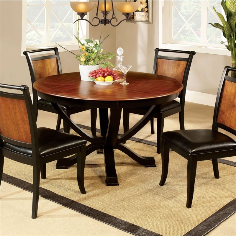 Black and brown round dining table Bowery Hill Round Dining Table In Acacia And Black Bh 1448492