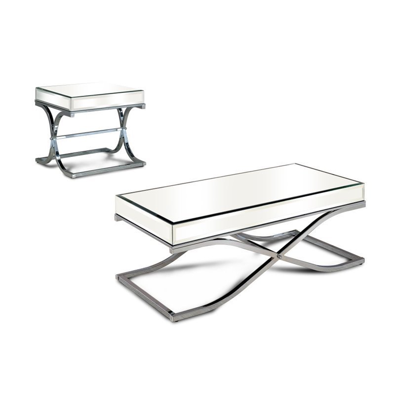 Bowery Hill 2 Piece Coffee Table Set in Chrome