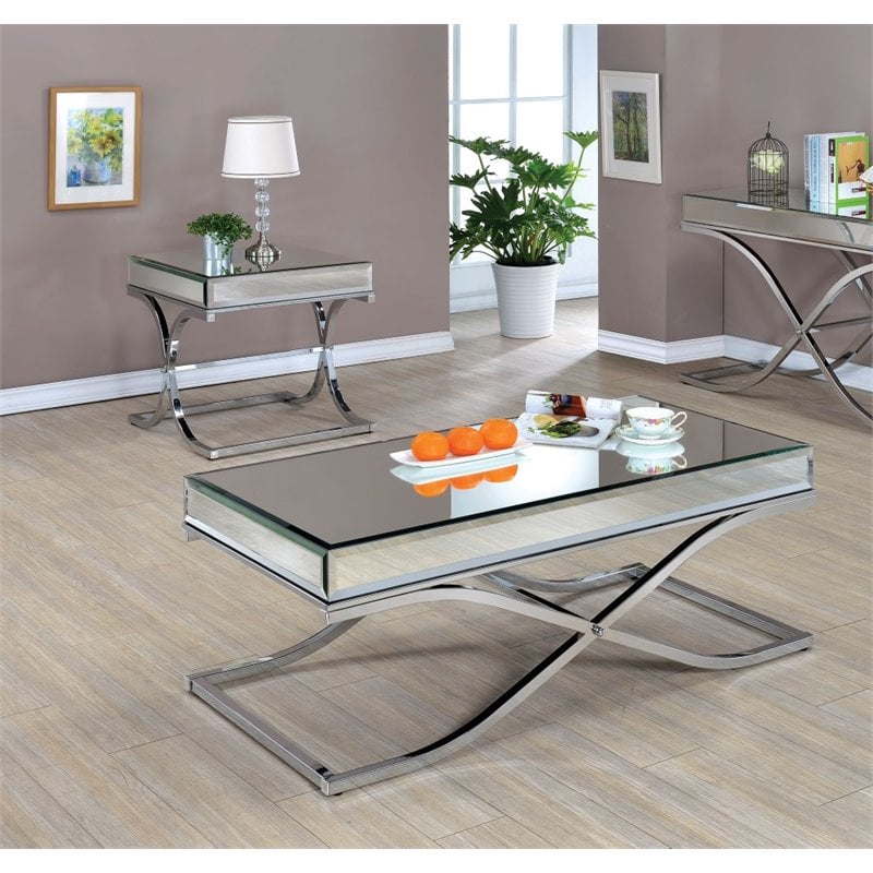 Bowery Hill 2 Piece Coffee Table Set in Chrome