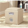 Bowery Hill Fabric Square Ottoman with Bluetooth Speaker in Ivory