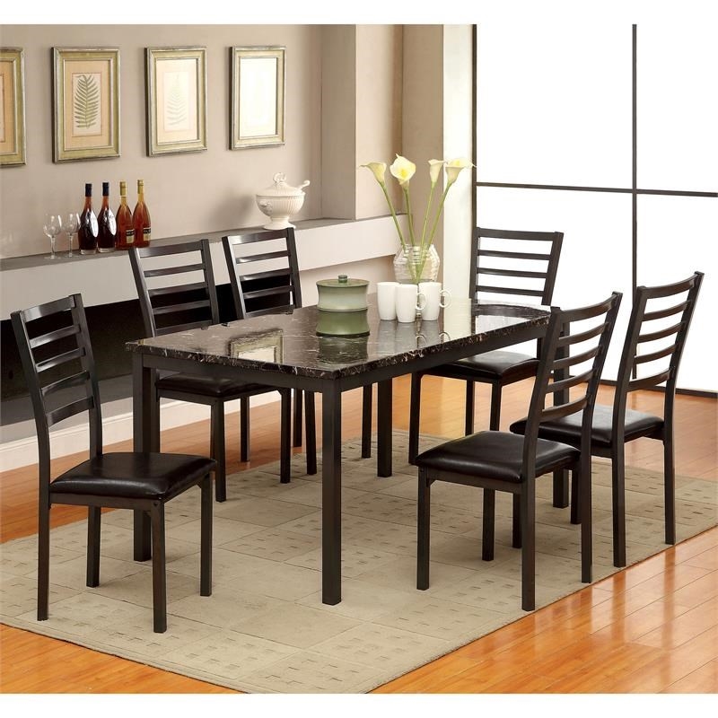 Bowery Hill Faux Marble Top Dining Table in Black