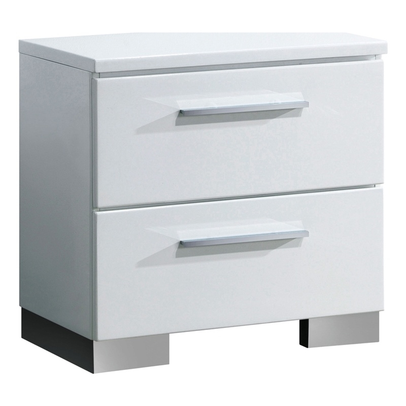Bowery Hill Solid Wood Glossy White Nightstand Rectangular Felt-Lined Drawer 23.25