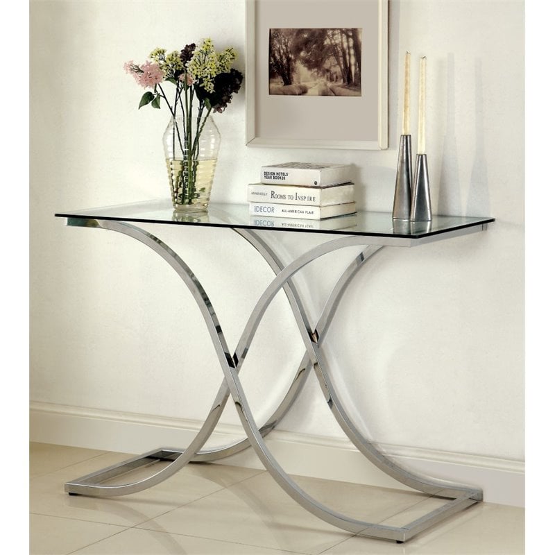 glass and chrome hallway table