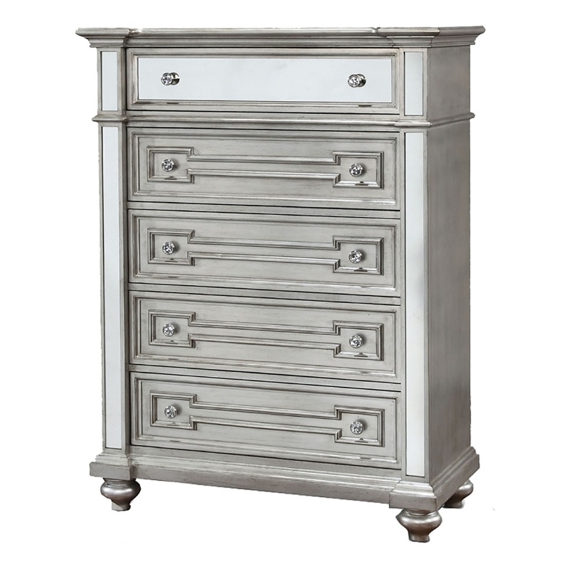 Bowery Hill 5 Drawers Transitional Solid Wood Chest in Silver