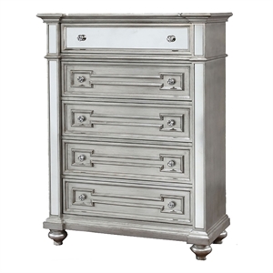 Bowery Hill 5 Drawers Transitional Solid Wood Chest in Silver
