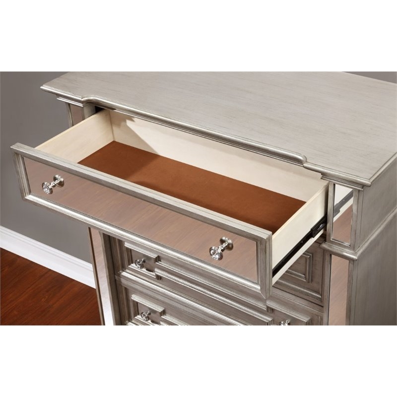 Bowery Hill 5 Drawers Transitional Solid Wood Chest in Silver