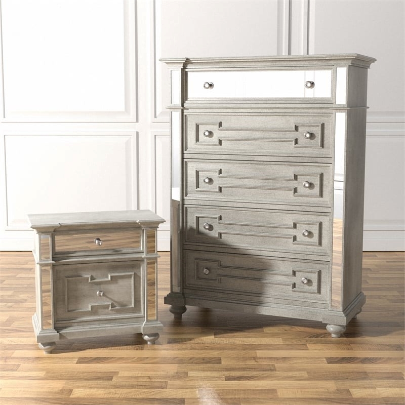 Bowery Hill 5 Drawers Transitional Solid Wood Chest in Silver
