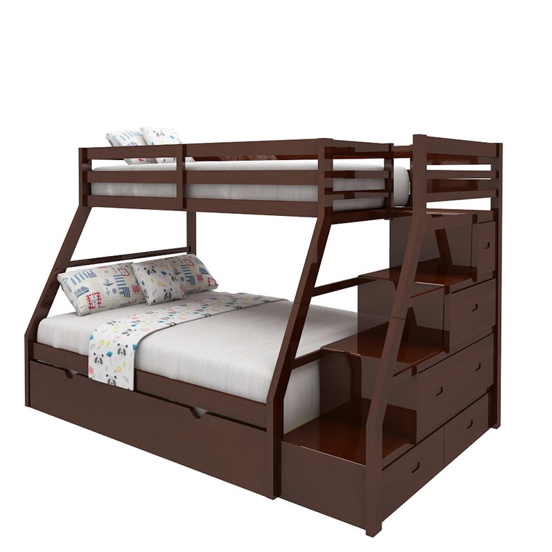 Bowery Hill Twin Over Full Storage Bunk, Espresso Chamblee Twin Over Bunk Bed With Trundle And Drawers
